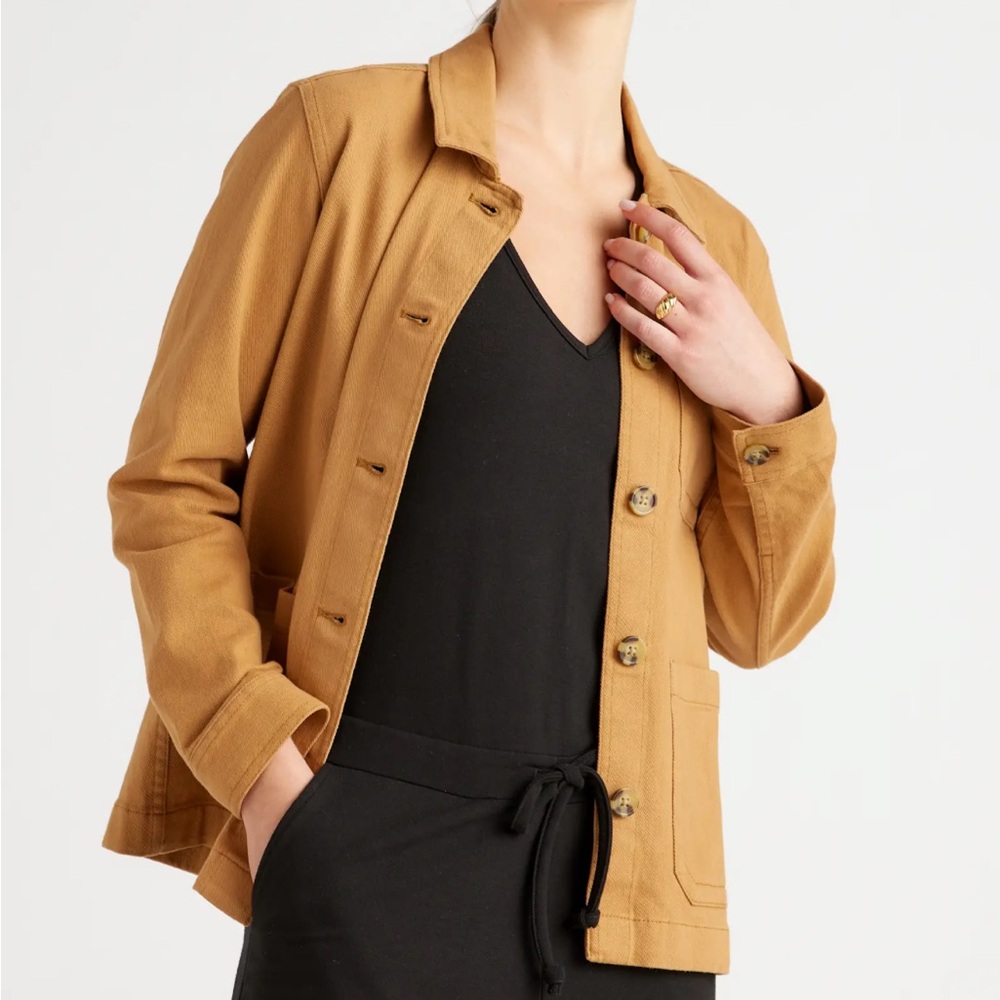 Quince Women's Organic Comfort Stretch Chore Jacket Size L Tabacco Color